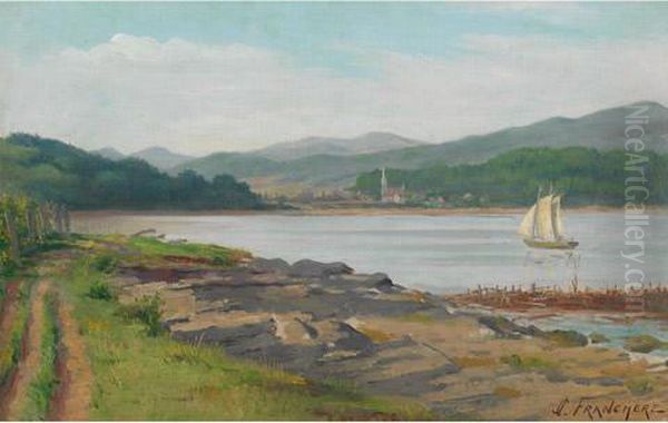 Lake Scene With Sailboat - view 1