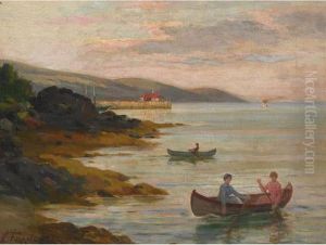 Lake Scene With Boaters Lake Scene With Boaters