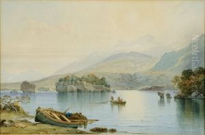 Lac De Montagne Et Pecheurs by Count Alexandre Thomas Francia