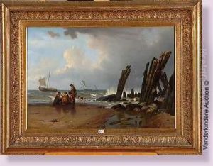 Pecheurs Au Bord De La Mer by Count Alexandre Thomas Francia