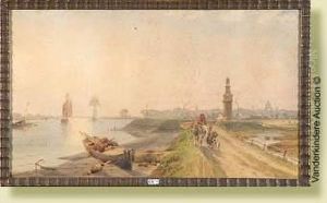 Paysage Fluvial, Aquarelle Sur Papier by Count Alexandre Thomas Francia