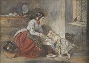 A Young Woman And Child, In An Interior by C.E. Francia