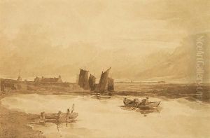 Boats Off A Coastline by Francois Louis Thomas Francia