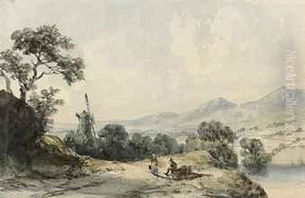 A Windmill In Cumberland With Two Figures Resting In Theforeground - view 1