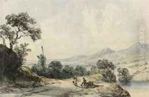 A Windmill In Cumberland With Two Figures Resting In Theforeground
