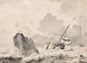 Sailing Vessel On A Choppy Sea by Francois Louis Thomas Francia