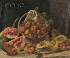 Elaborate Still Life With Melons And Fruit On A Marbleslab by John Francis