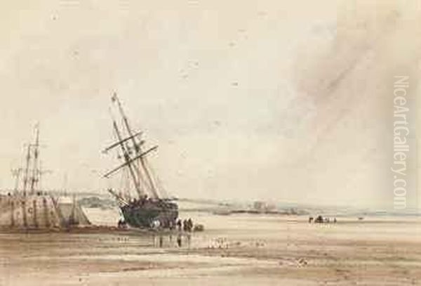 Beached Fishing Boats With Figures Unloading The Day's Catch - view 1