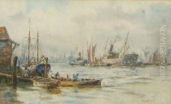 Dockland Scene With Figures In Boat In Foreground - view 1