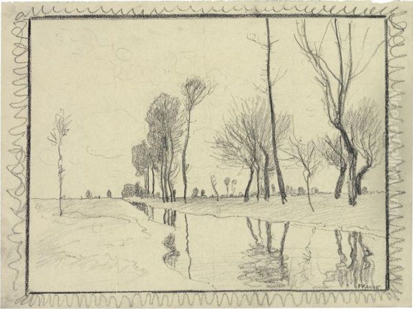 Spatherbstliche Flusslandschaft Mit Baumen - view 1