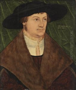 Portrait Of A Gentleman, Bust-length, In A Black Hat, A White Shirt With A Gold-trimmed Lace Collar And A Fur-lined Mantle, A Draped Green Curtain Behind by Simon Franck