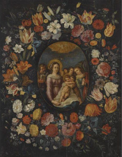 The Virgin And Child With Saint John The Baptist And Josephsurrounded By A Garland Of Flowers - view 1
