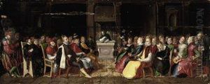 A Capriccio Of A Dominican Preaching To The Emperorcharles V, King Philip Ii Of Spain, A Pope And Their Brilliantlyattired Entourages by Hieronymus I Francken