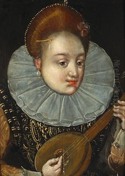 A Portrait Of A Noblewoman Playing A Lute; Also Three Other Portraits By The Same Hand (a Group Of Four) - view 1