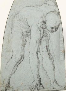 Study Of A Stooping Male Figure by Battista Franco