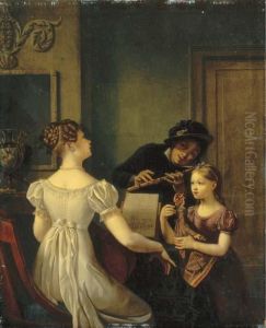 Elegant Company Playing Music In An Interior by Celestin Francois Nanteuil