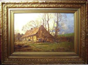 Ferme Entouree D'arbres. by Joseph Charles Francois
