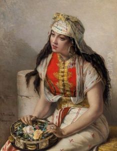 Jeune Marocaineaux Roses by Jean-Francois Portaels