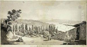 A View Of The Dolma Bachi Overlooking The Bosphorus From Pera by Michel Francois Preault