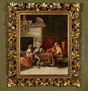 Figures In An Elaborate Italian Interior by Salvatore Frangiamore