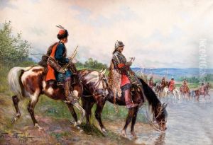 Pancerni Przeprawiajacy Sie Przez Brod by Feliks Franic