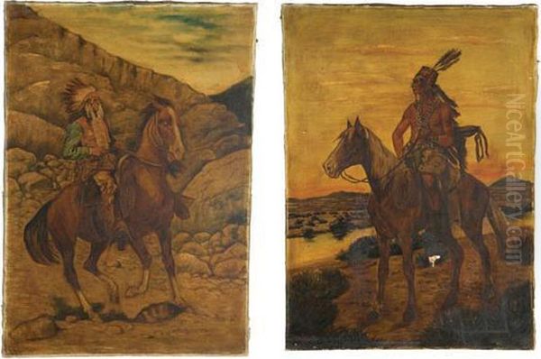 Indians On Horseback In Western Landscape Settings - view 1