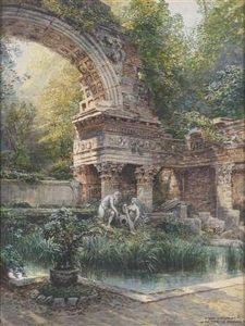Die Romischen Ruinen In Schonbrunn by Friedrich Frank