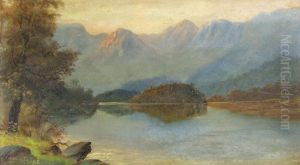 Mountainous Lake View With Tree To Bank Mountainous Lake View With Tree To Bank