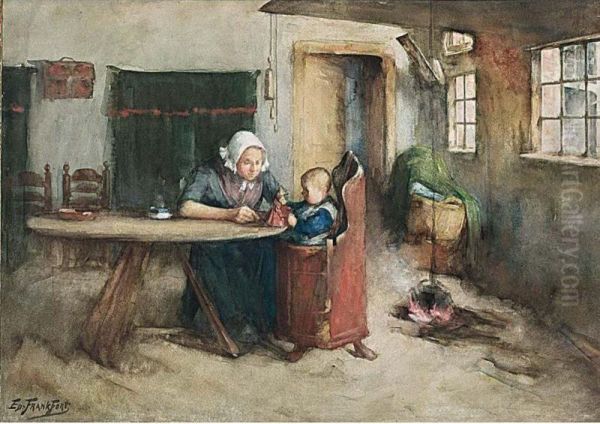 Mother And Child In A Cottage Interior - view 1