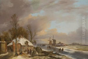 Scene Hivernale Avec Patineurs