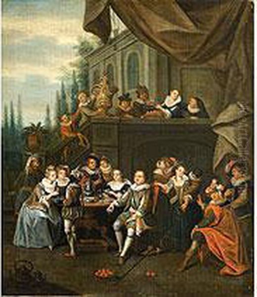 Hofische Tischgesellschaft Auf Einer Schlossterrasse - view 1