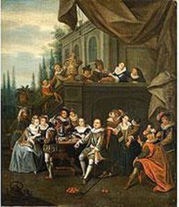 Hofische Tischgesellschaft Auf Einer Schlossterrasse Hofische Tischgesellschaft Auf Einer Schlossterrasse
