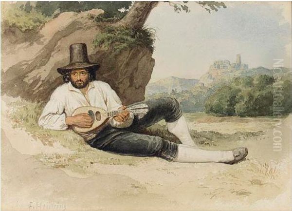 Joueur De Mandoline Dans La Campagne Romaine - view 1