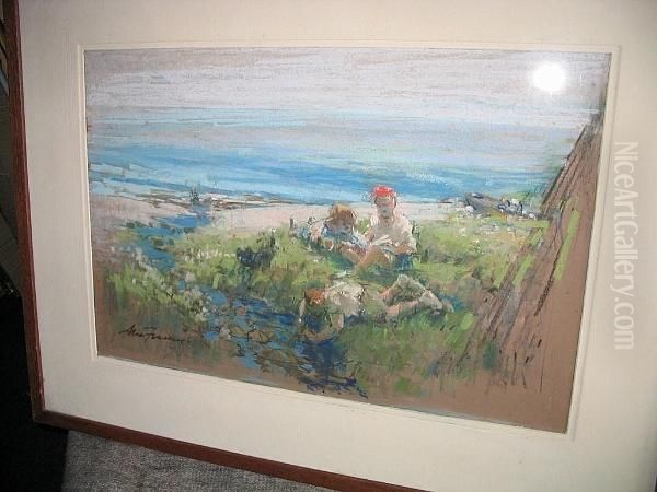 Boys Guddling On The Shore - view 1
