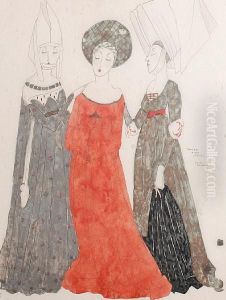A Set Of Four Costume Designs - Amiens As Hymen by Claud Lovat Fraser