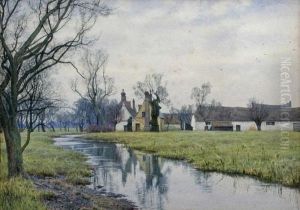 Farmhouse And Barns On The River Ouse by William Fraser Garden