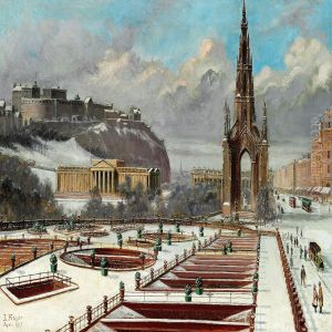 Winter Day In Edinburgh With The Scott Monument At Princess Street And Princess Garden by Fraser, James Baillie