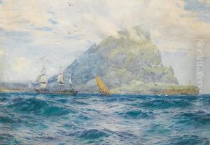 A Three-masted Merchantman Hove-to Offgibraltar With A Xebec, Off Her Stern by John Fraser