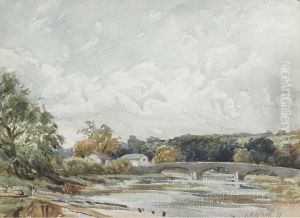 River Landscape With Bridge by John Fraser