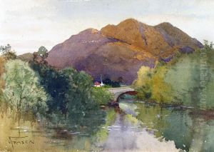 Landscape With Bridge And Mountains by John Arthur Fraser