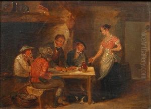 Interior Scene With Figures Seated Around Atable by Alexander Snr Fraser
