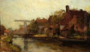 View Of A Bridge And Houses By Water by Hendrik Frauenfelder