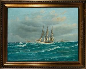 Marine With Several Ships On Open Sea by Carl Frederiksen