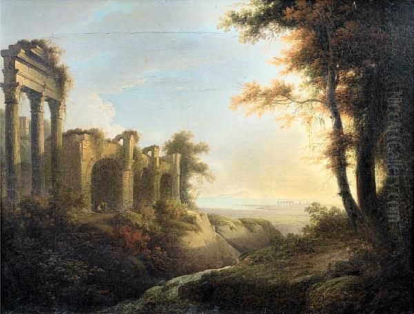 An Italianate Landscape With Classical Ruins,the Island Of Capri In The Distance - view 1