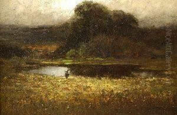 Charles H. Freeman . Landscape With Figure Near Pond - view 1