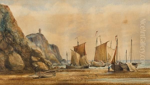 Shore Scene With Fishing Boats - view 1