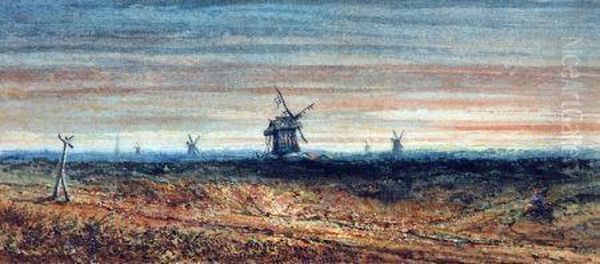 Figure In Landscape With Windmills Beyond - view 1