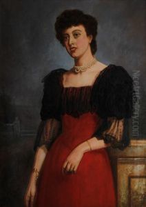 Portrait Of A Lady In A Red Dress by George Augustus Freezor