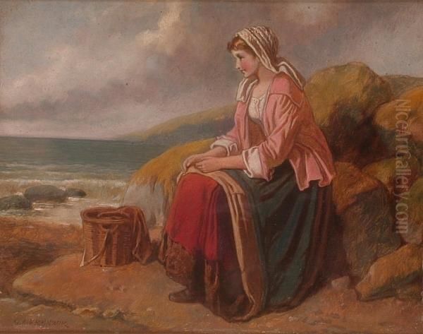 A Young Girl Seated On A Coastal Hillside - view 1