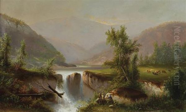 Hudson River Valley With Waterfall - view 1